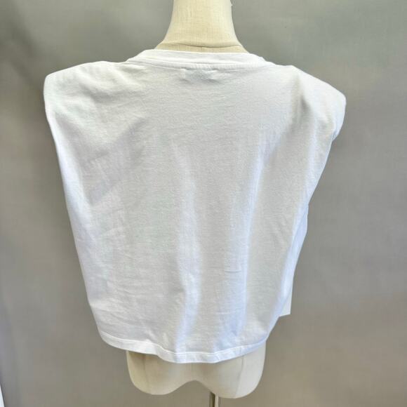 Babaton Shoulder Pad Cropped Muscle Tee in White  Size Large NWT Cotton - Picture 3 of 13